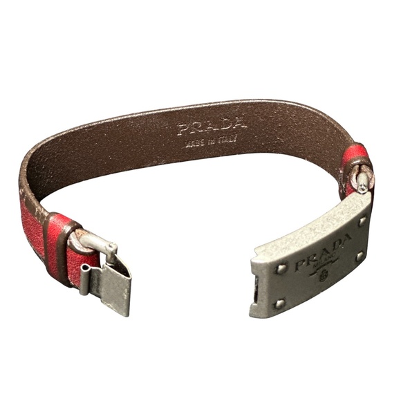 Prada License Plate Leather Cuff Bracelet - Unisex Style - Picture 4 of 9